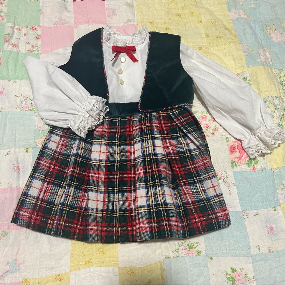 Vintage Good Lads Girls Holiday Plaid Vest with Dress 2t